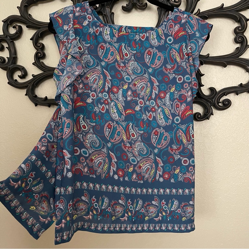 LOFT Top Ruffle Cap Sleeve Floral Paisley Size Petite Medium